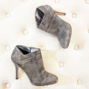 Gray suede high heel booties